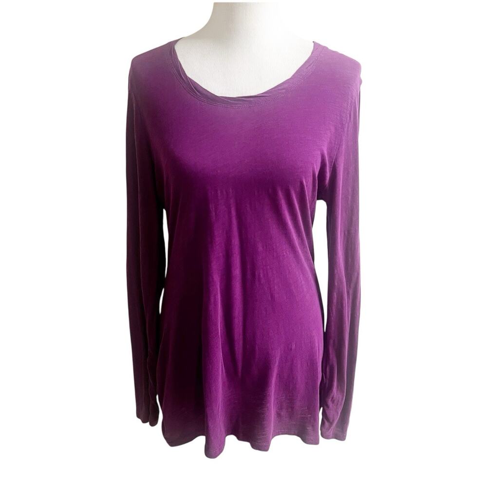 Garnet Hill Purple Cotton Tunic Scoop Neck Long Sleeve Size Large Basics Casual